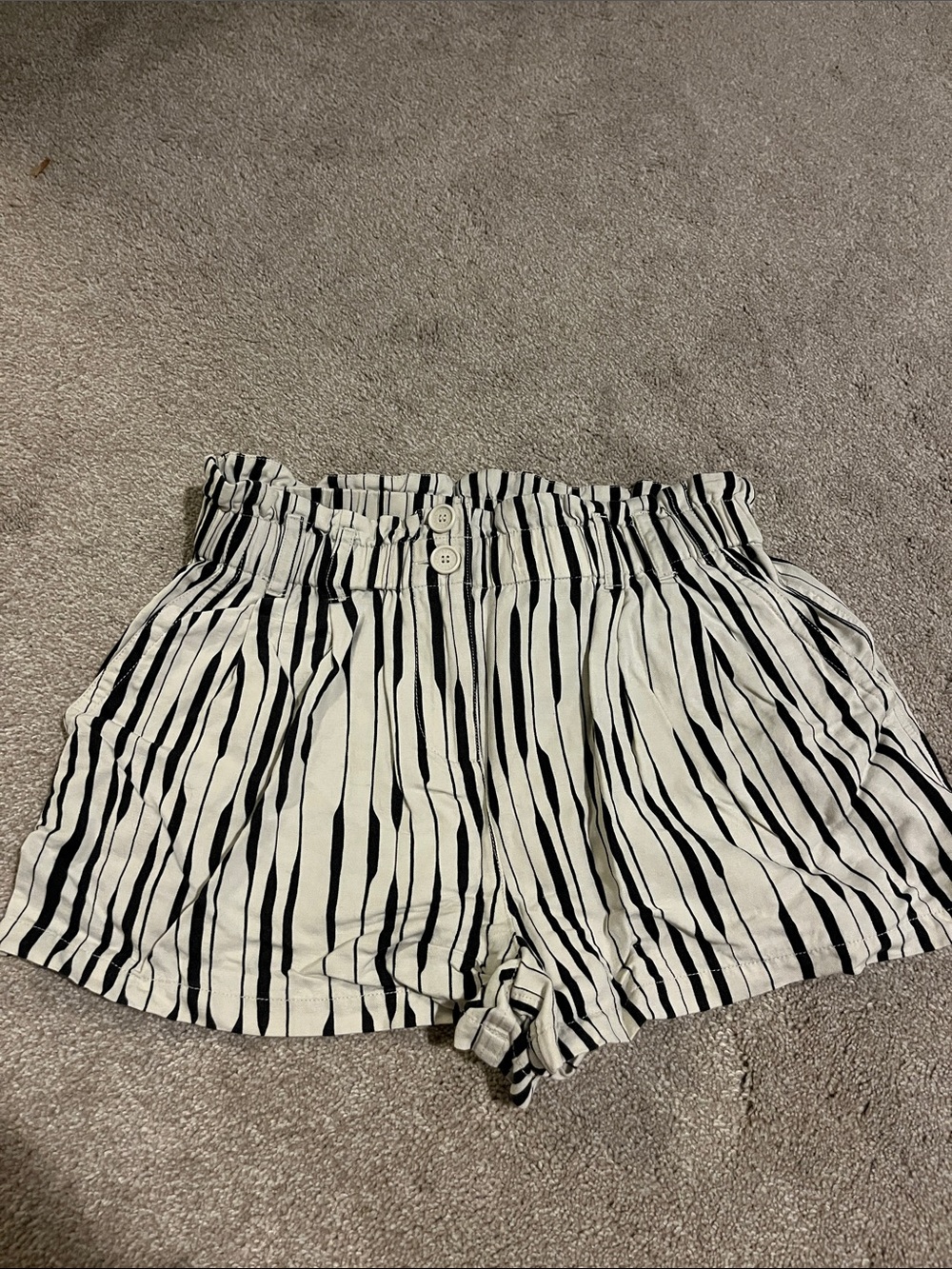 Armani Exchange Black & White Striped High-Waist Shorts